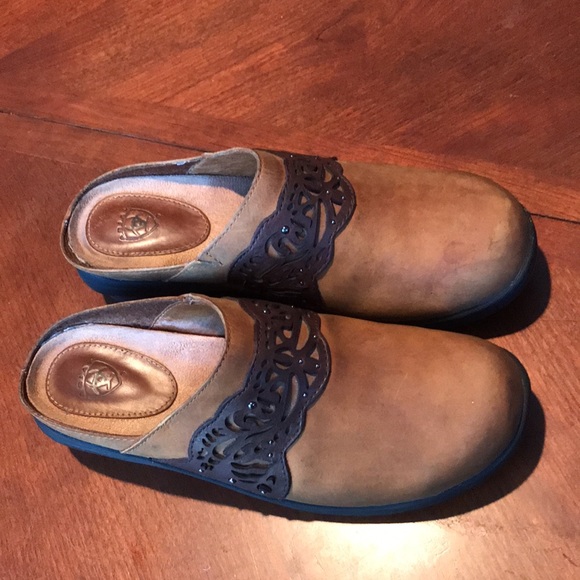 Ariat tan brown leather clogs shoes size 7.5B - Picture 14 of 14